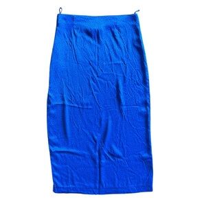 Zara Midi Skirt Womens Size Small Satin Side Slit Spotted Polka Dot Royal Blue